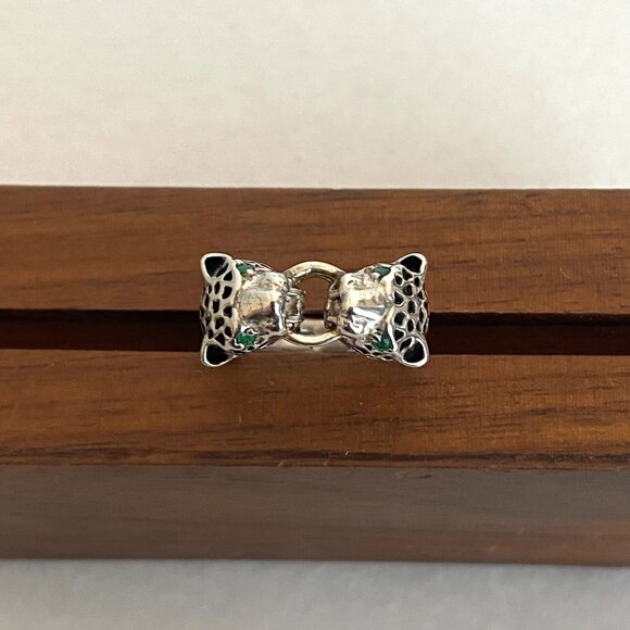 Sterling Silver 925 JED Joseph Demarco Emerald Panther Cheetah Band Ring Sz 7 - Picture 6 of 16